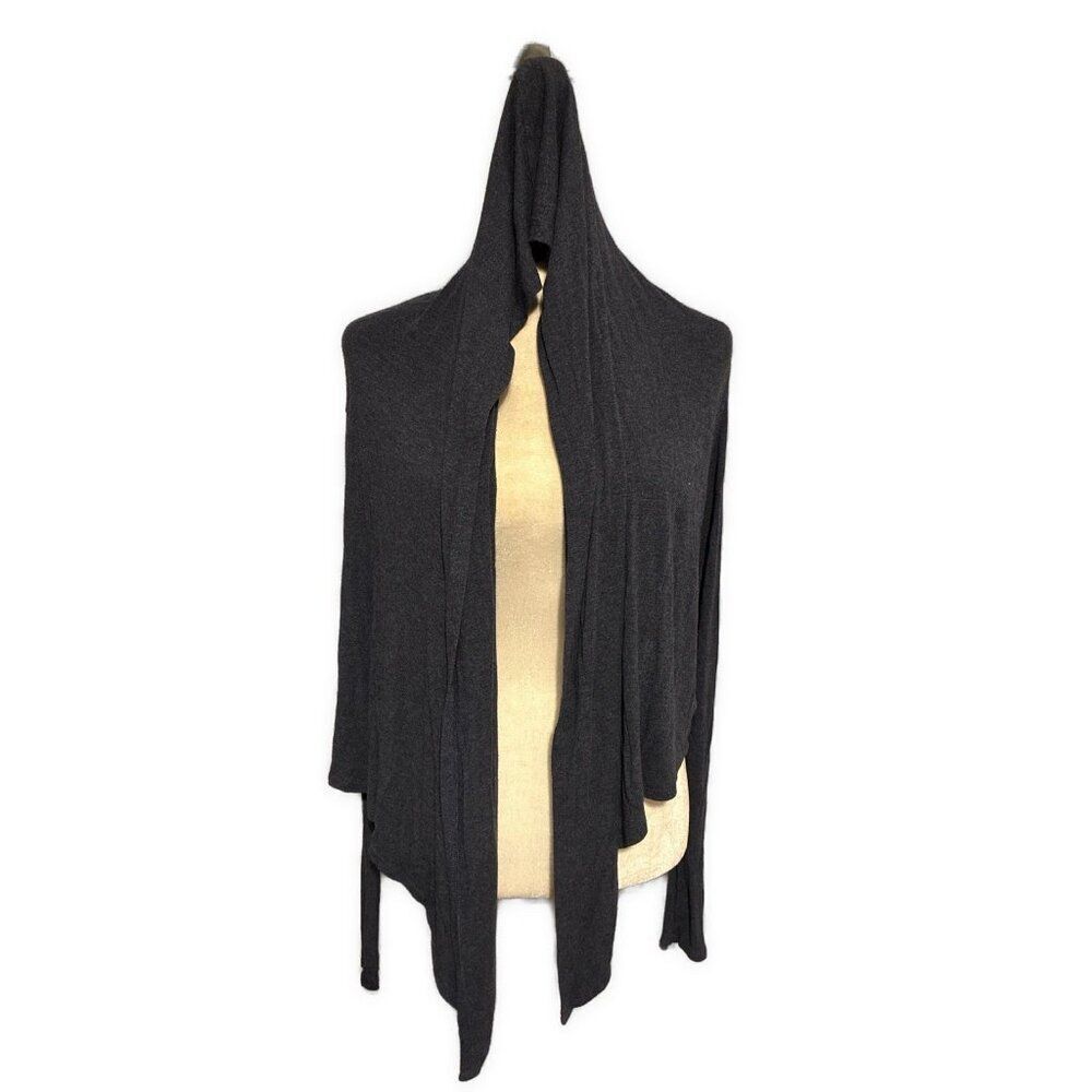 cabi Solid navy blue Knit crop long sleeve hooded Open Front cardigan Small